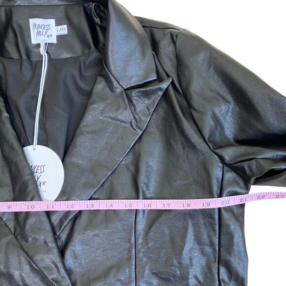 Princess Polly NWT Sz L/XL Ellen Faux Leather Double Breasted Blazer Jacket - Picture 10 of 16